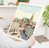 Vienna Travel Poster, St Stephens Cathedral Wall Art, Vienna City Print, Austrian Architecture Illustration, Vintage Style. Vienna Gift