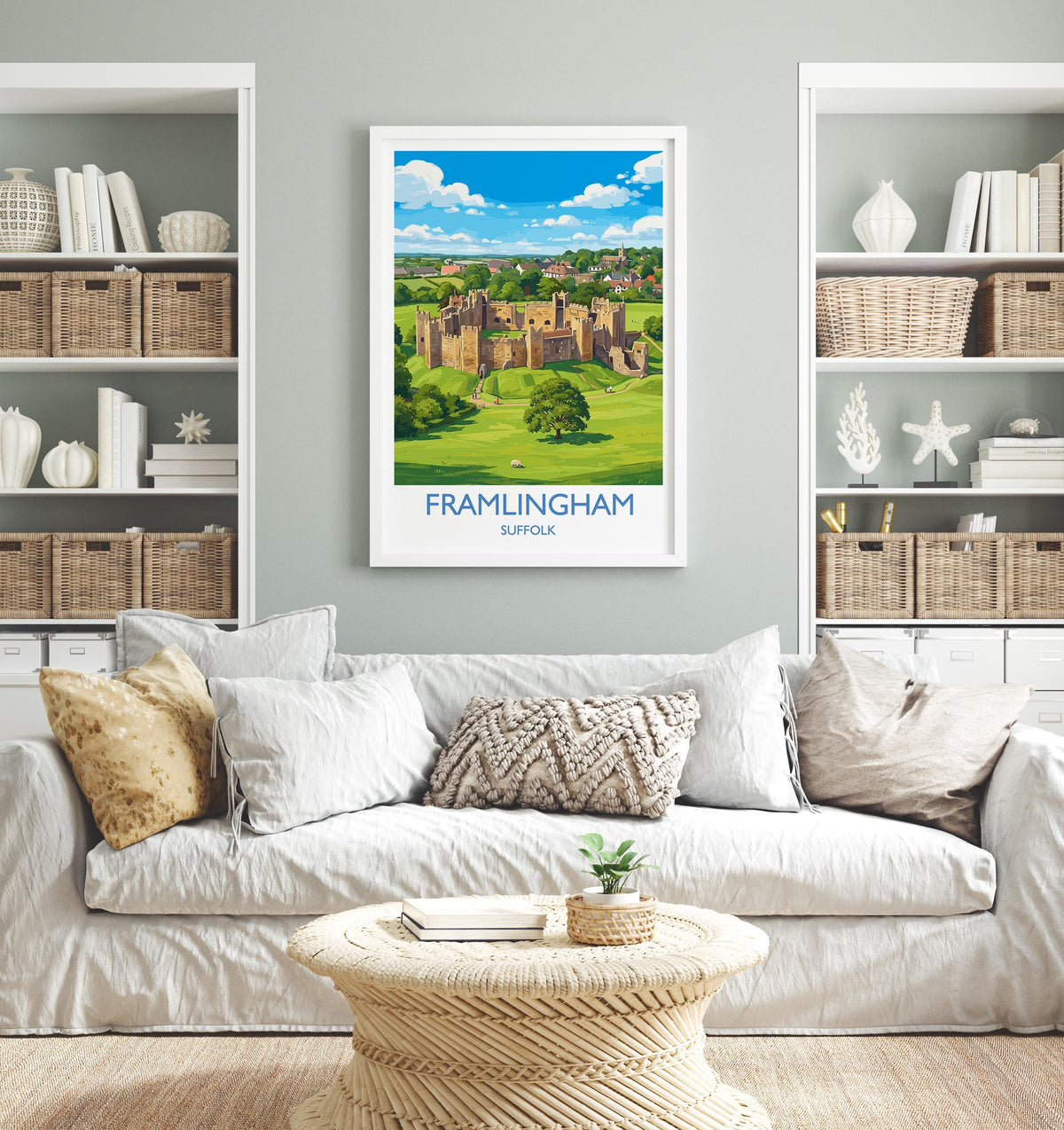 Framlingham Castle Print, Suffolk Wall Art with Border, Medieval Castle Poster, English Travel Print, Framlingham Gift Print