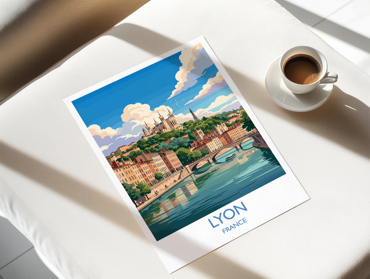 Lyon France Print, Fourvière Wall Art with Border, Vieux Lyon Poster, France Travel Print, Lyon Gift Print