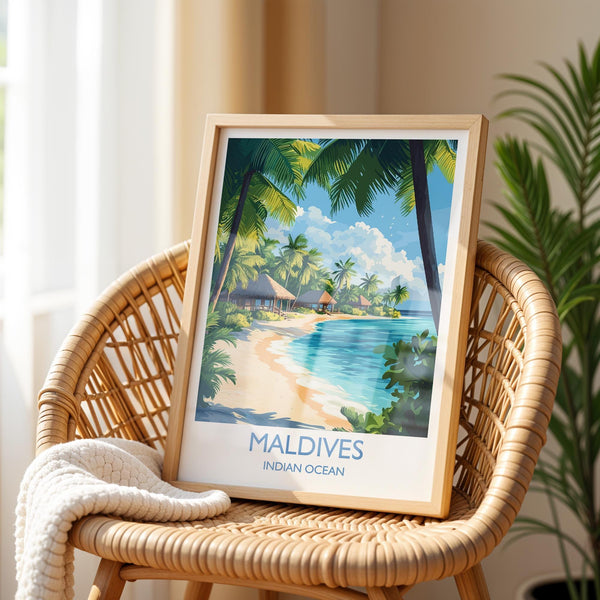 Maldives Travel Print, Travel Poster of Maldives, Indian Ocean Island Art, Maldives Wall Art Gift,