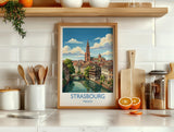 Strasbourg Print, Petite France Wall Art with Border, Alsace Poster, France Travel Print, Strasbourg Gift Print