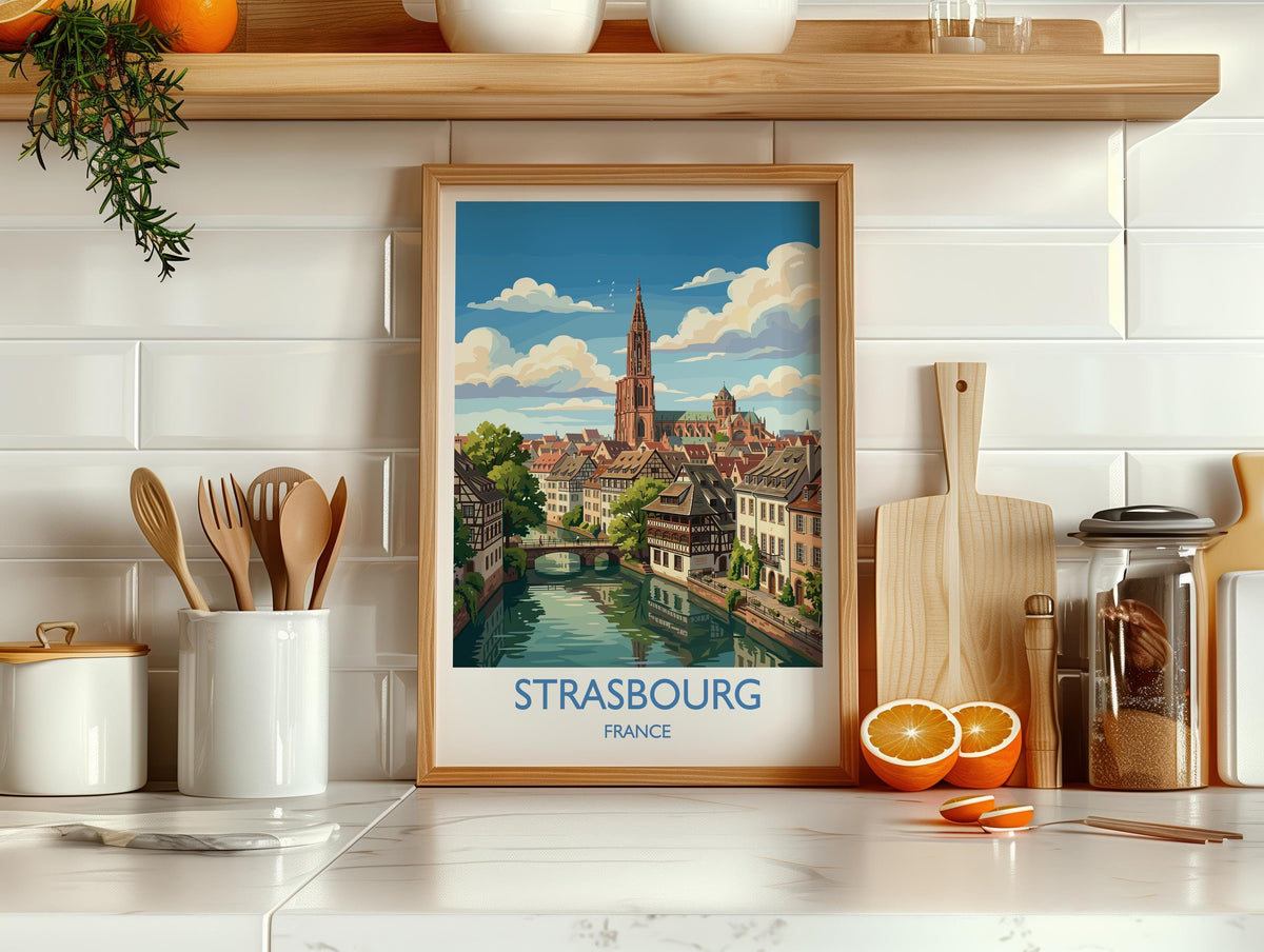 Strasbourg Print, Petite France Wall Art with Border, Alsace Poster, France Travel Print, Strasbourg Gift Print
