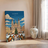 Salzburg Christmas Market Poster, Austria Winter Wall Art, Salzburg Cathedral Print, Austrian Festive Travel Poster, Salzburg Gift