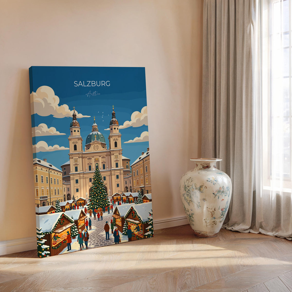 Salzburg Christmas Market Poster, Austria Winter Wall Art, Salzburg Cathedral Print, Austrian Festive Travel Poster, Salzburg Gift