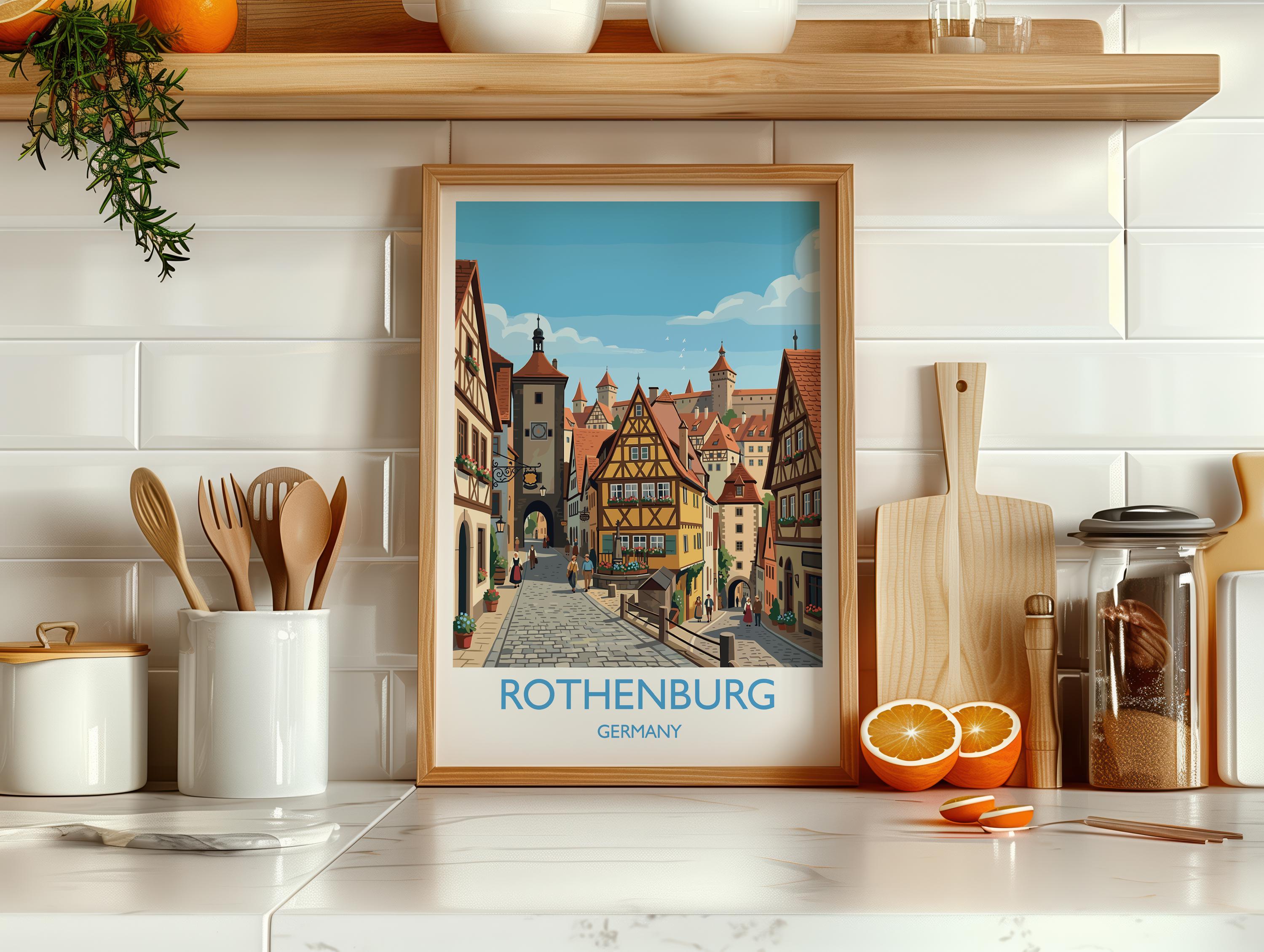 Rothenburg ob der Tauber Travel Poster, Medieval German Town Print, Bavaria Wall Art, Romantic Road Illustration, Germany Travel Decor NQ Media Designs