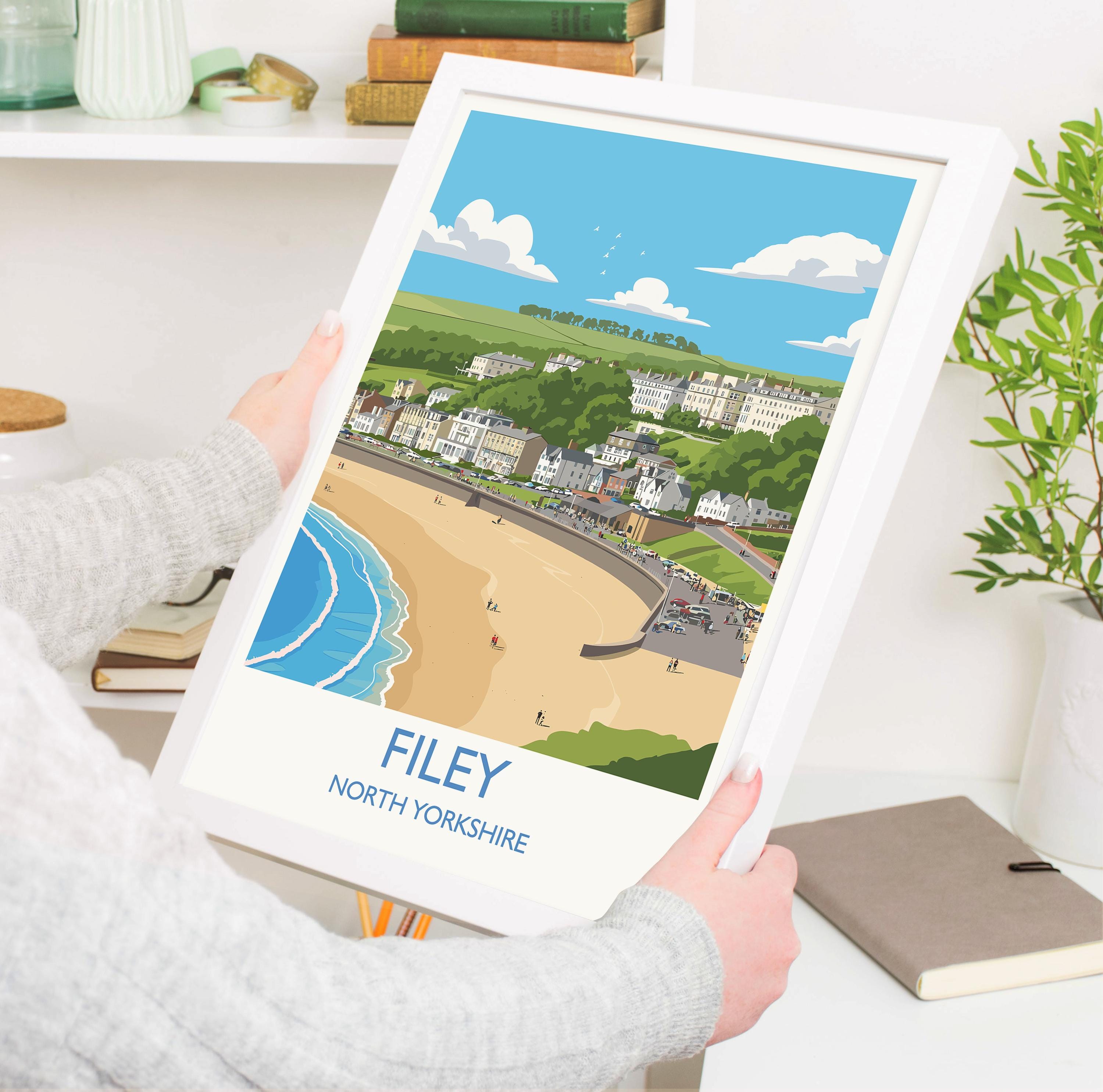 Filey Travel Print, Travel Poster of Filey, Yorkshire Gift, England, North Yorkshire Art, Filey Gift, Wall Art Print NQ Media Designs