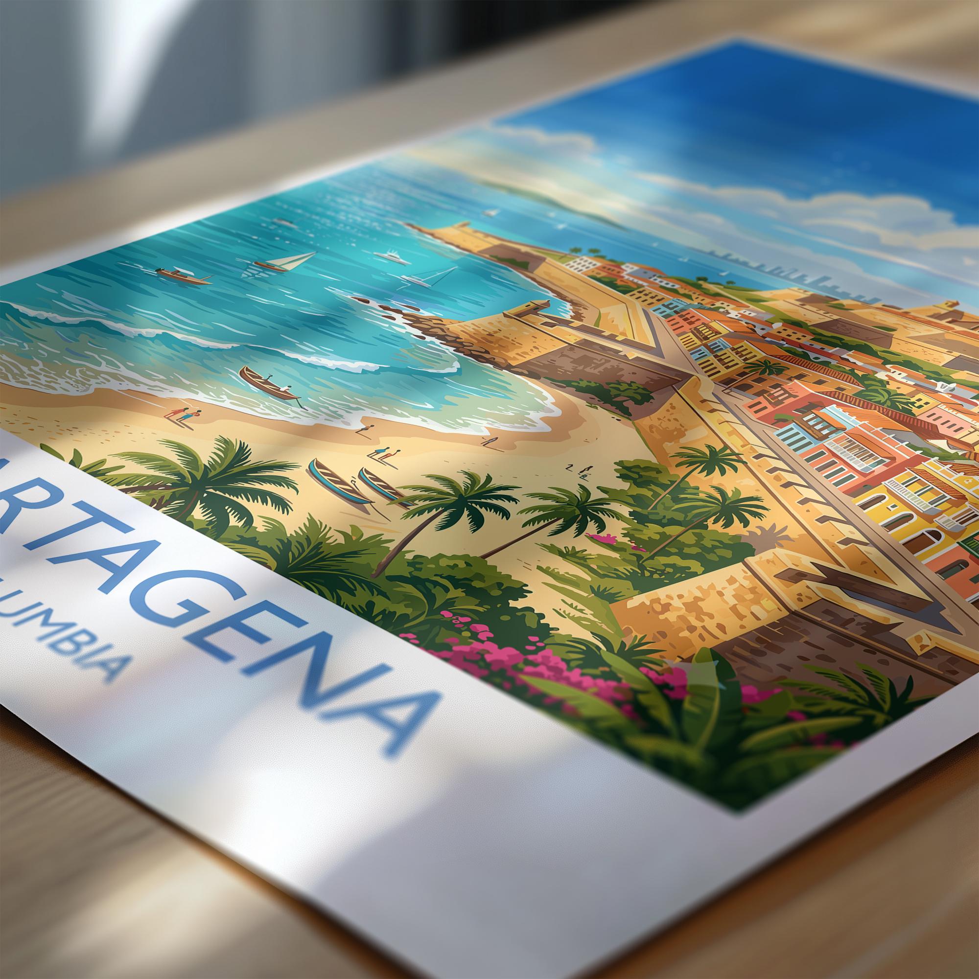 Cartagena Colombia Travel Poster, Colourful Old Town Street Art, Cartagena Street Scene Print, Caribbean Travel Wall Art, Vintage Style Art