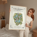 Lake District Illustrated Map Print, England Wall Art, Cumbria Map Poster, Framed or Canvas Print, Lake District Gift