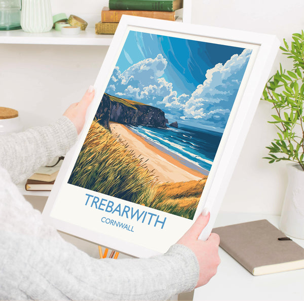 Trebarwith Travel Print, Travel Poster of Trebarwith, England, Cornwall Art, Trebarwith Art Lovers Gift, Wall Art Print