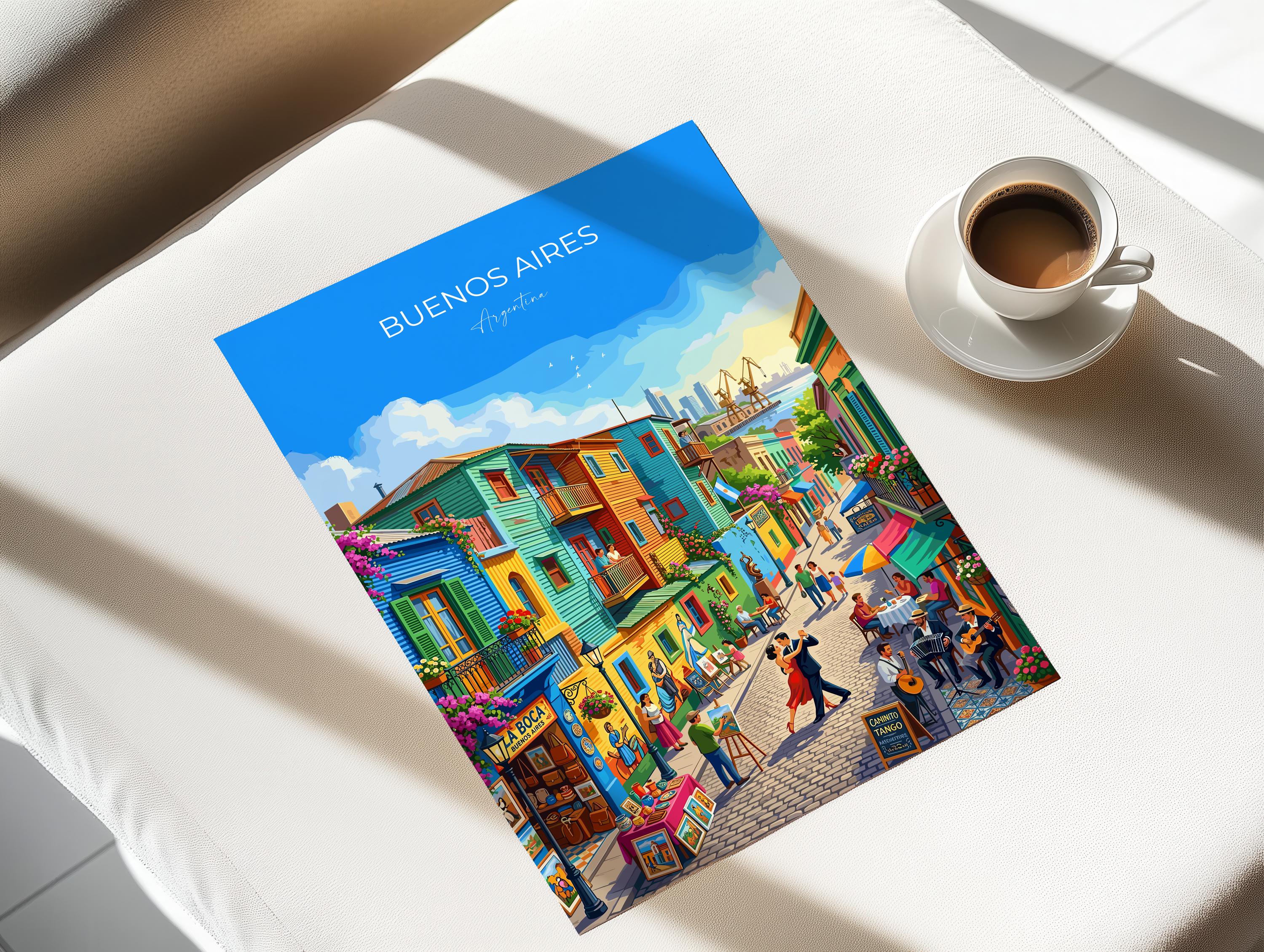 La Boca Buenos Aires Travel Poster, Caminito Wall Art, Colourful Argentina Print, Buenos Aires Illustration, Vintage Style South America