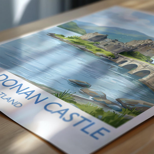 Eilean Donan Castle Scotland Travel Poster, Scottish Highlands Castle Wall Art, Landscape Print, Iconic Scotland Illustration, UK Decor