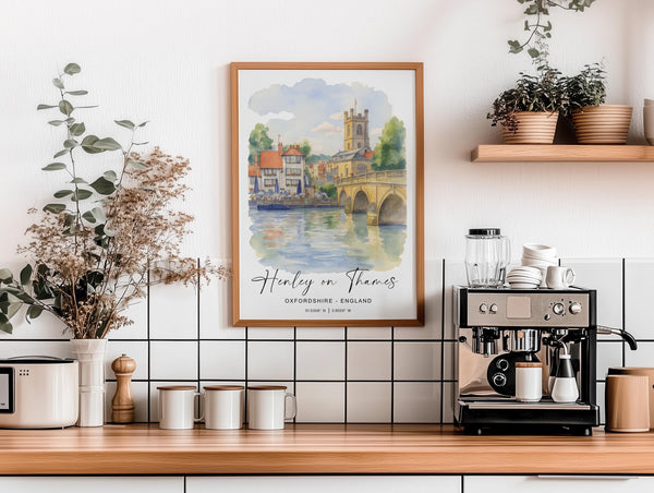 Henley on Thames Poster, Travel Print of Henley,Henley on Thames Watercolour Art Lovers Gift,Oxfordshire, English Countryside Wall Art