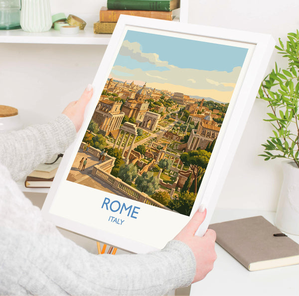 Rome Forum Travel Poster, Roman Forum Ruins Wall Art, Ancient Rome Landscape Print, Historic Architecture Illustration, Italy Decor