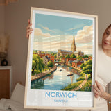 Norwich Norfolk Print, Historic Cathedral City Wall Art, English City Travel Poster, Norfolk Decor, UK Gift