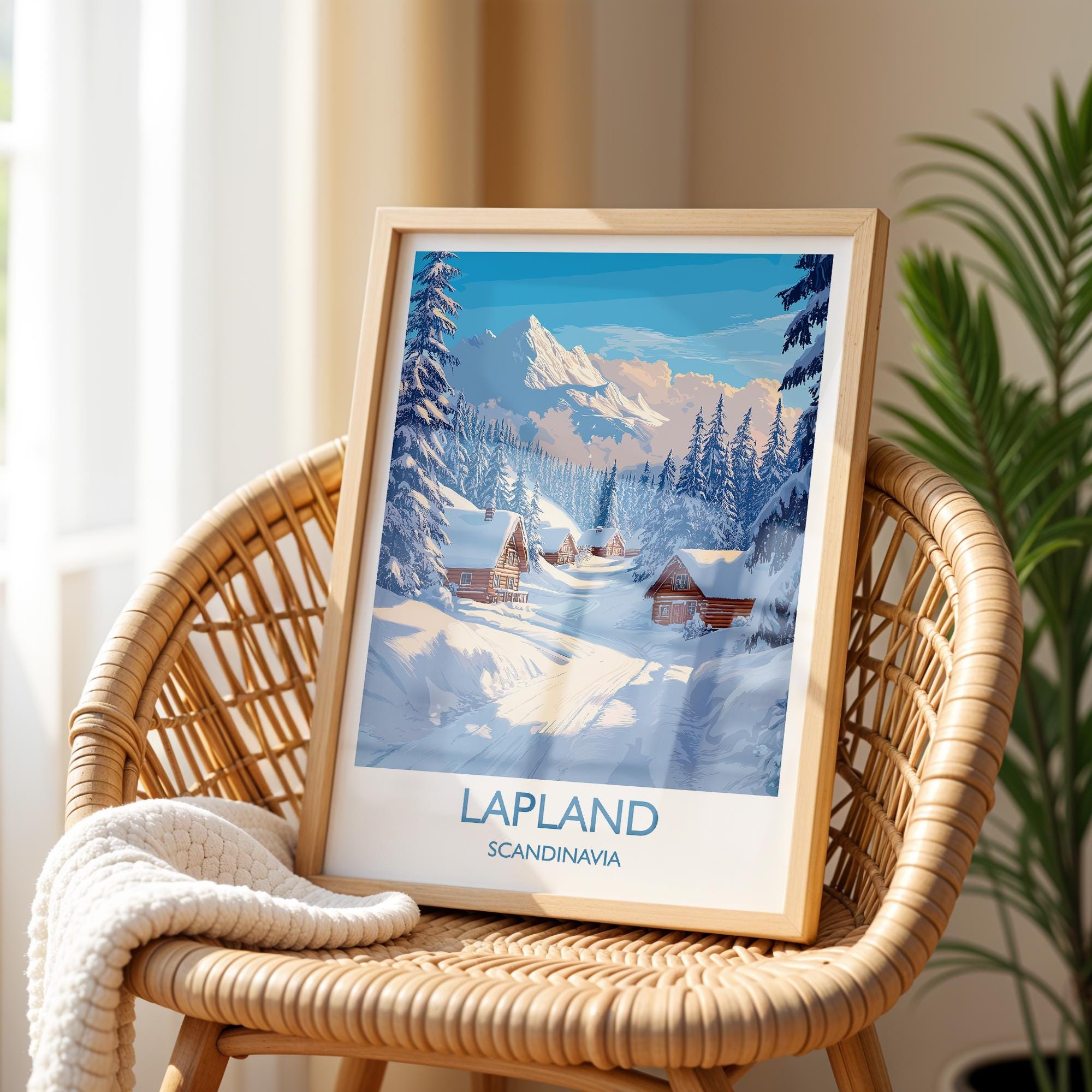 Lapland Travel Print, Travel Poster of Lapland, Scandinavia Poster, Lapland Art Gift, Finland Art Lovers Travel Gift NQ Media Designs