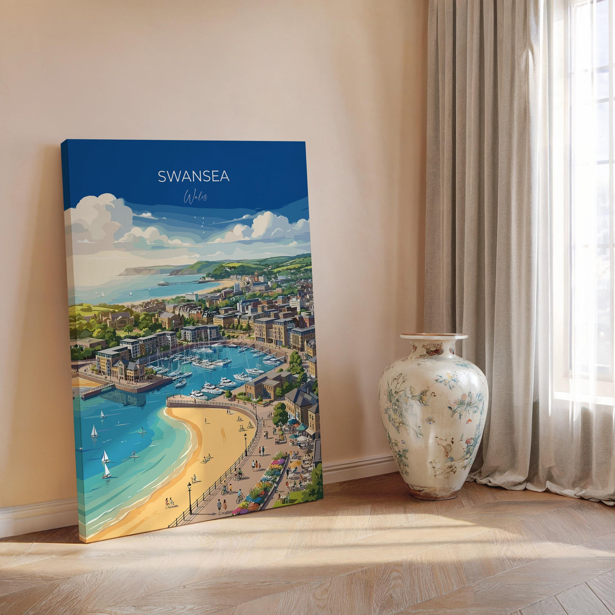 Swansea Poster, Mumbles Wall Art, Welsh Coast Print, Wales Travel Poster, Swansea Gift