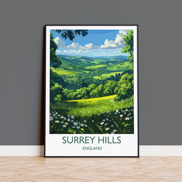Surrey Hills Travel Poster Wall Art, Surrey Hills Travel Print, English Countryside Art Gift, Wall Art Print