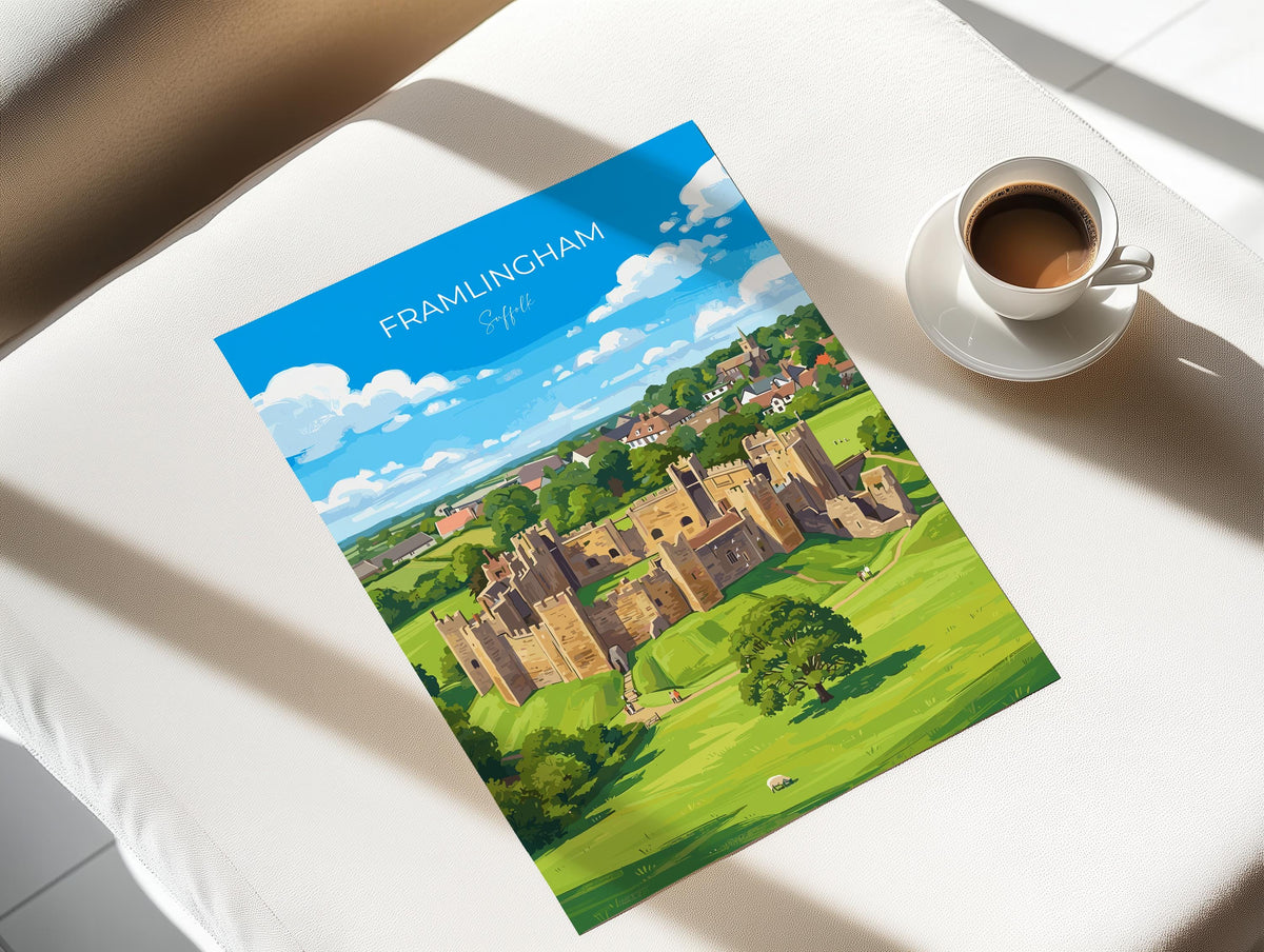 Framlingham Castle Poster, Suffolk Wall Art, Medieval Castle Print, English Travel Poster, Framlingham Gift