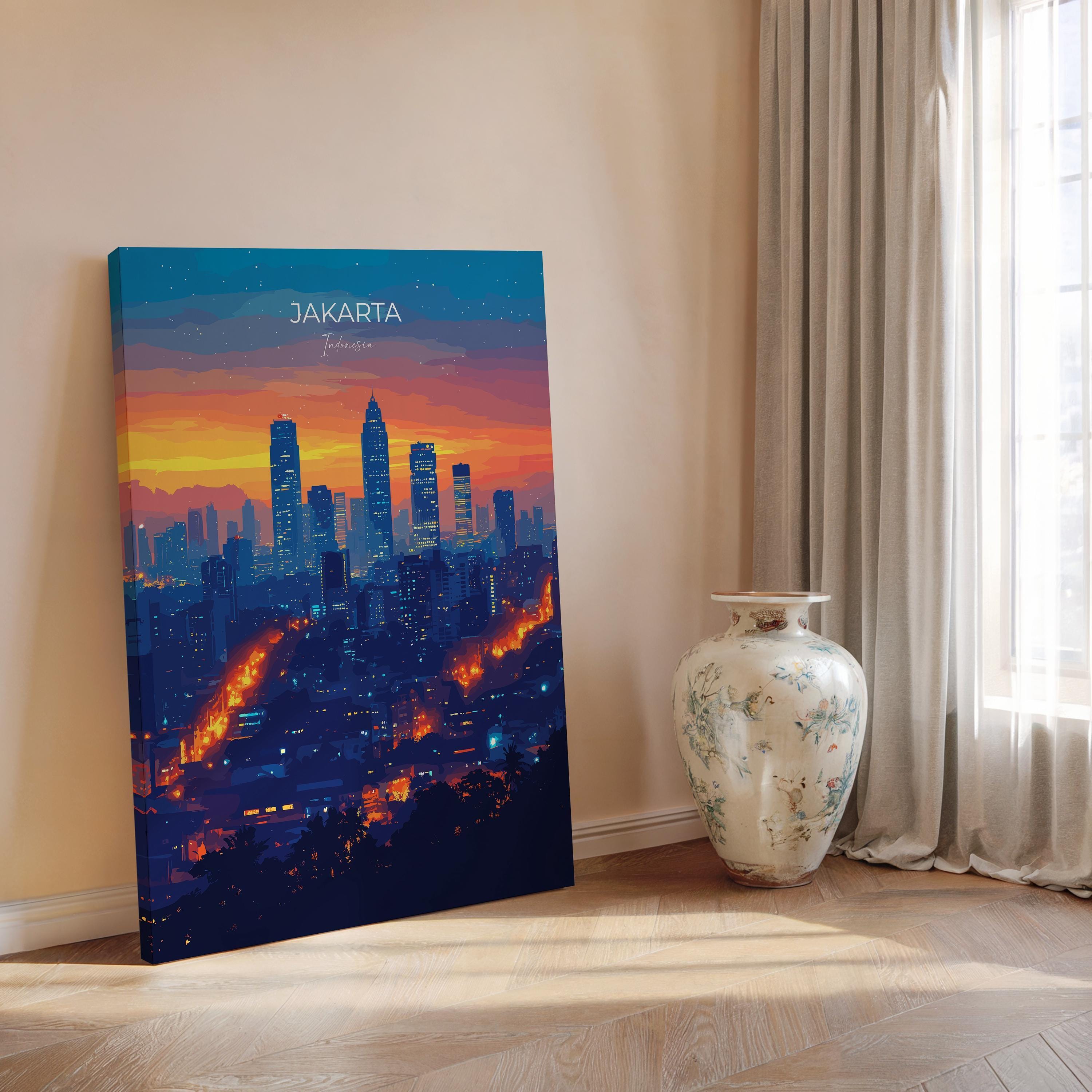Jakarta Travel Poster, Travel Print of Jakarta, Indonesia, Jakarta Art Lovers Gift, Wall Art Decor Print Gift NQ Media Designs