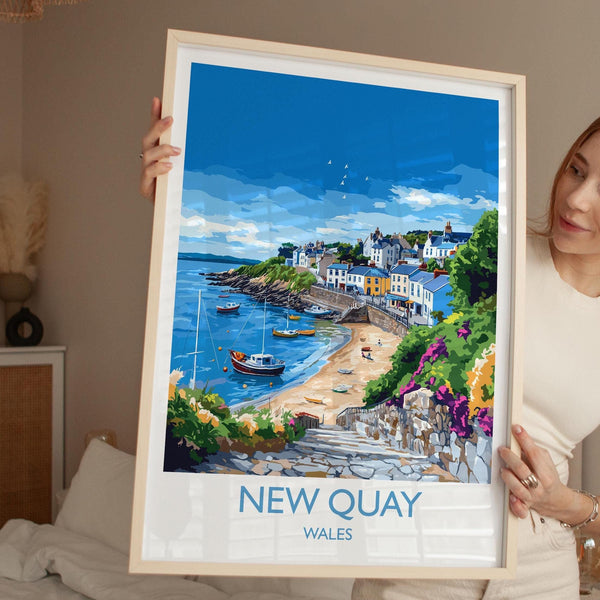 New Quay Travel Poster Wall Art, New Quay Travel Print, Wales, Ceredigion Welsh Art Gift, Wall Art Print