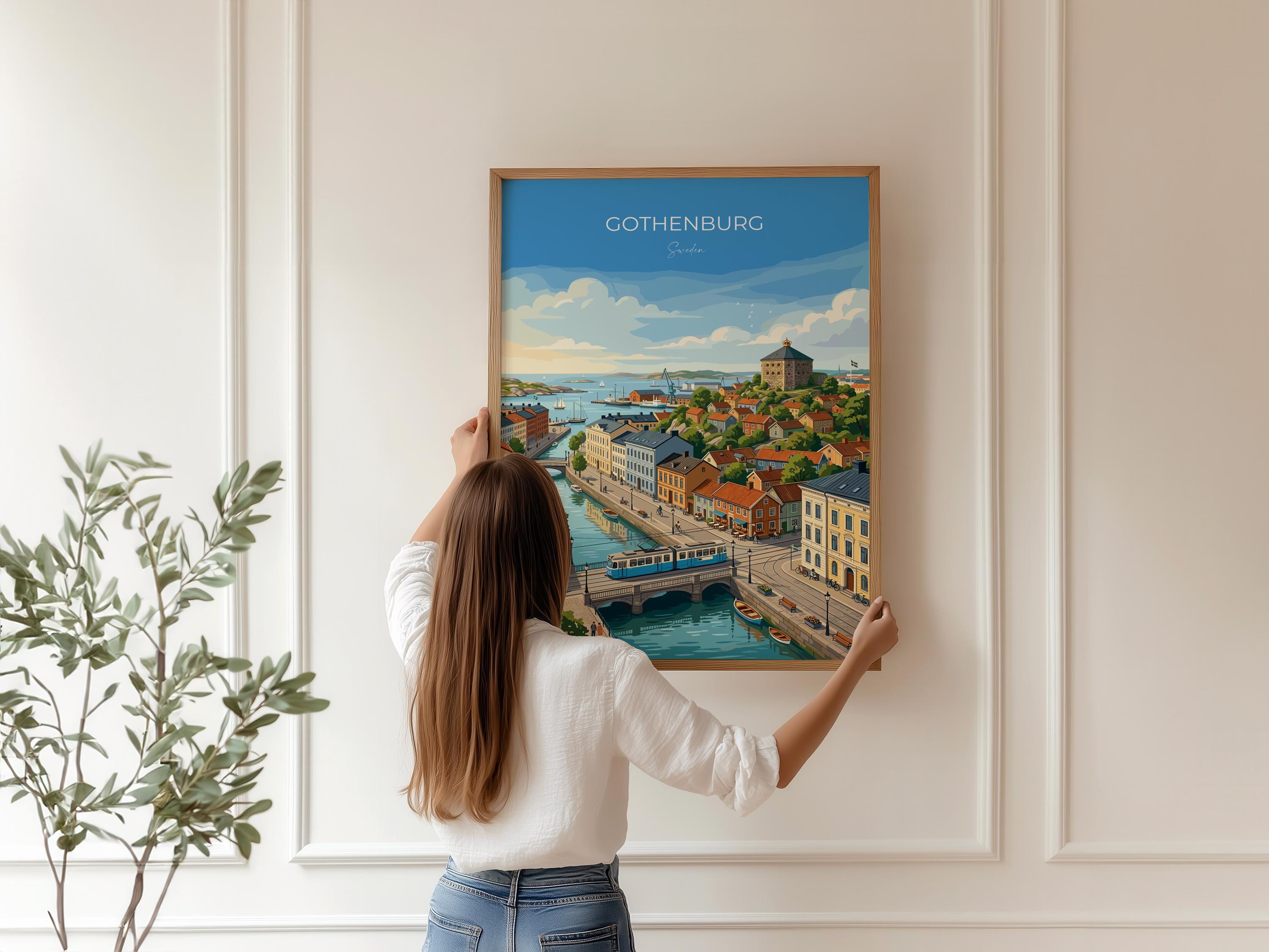 Gothenburg Sweden Travel Print, Skansen Kronan Wall Art, Gothenburg Tram Poster, Historic City & Harbour, Swedish Travel Poster