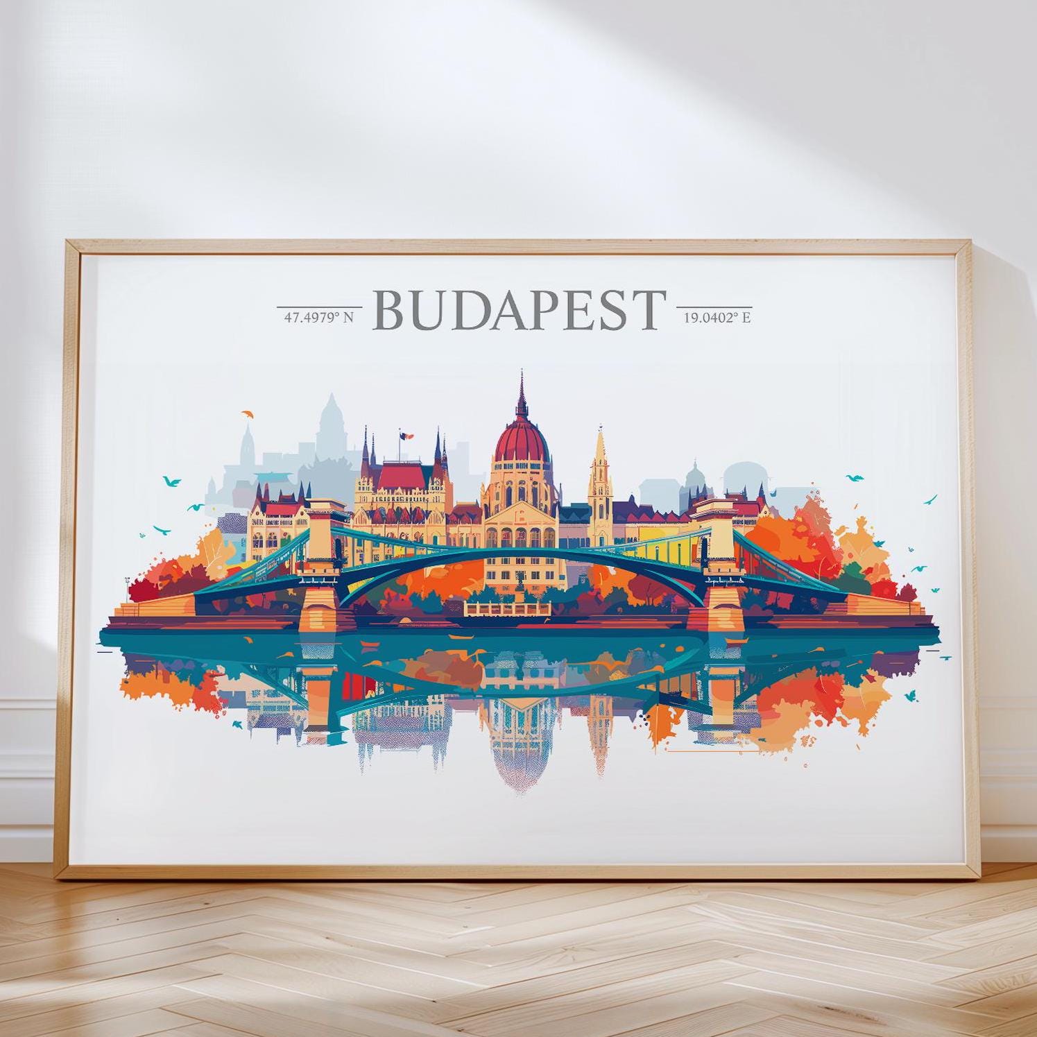 Budapest Travel Poster Skyline Wall Art Landscape, Travel Print of Budapest, Hungary Art Lovers Gift,Landscape Art Gift NQ Media Designs