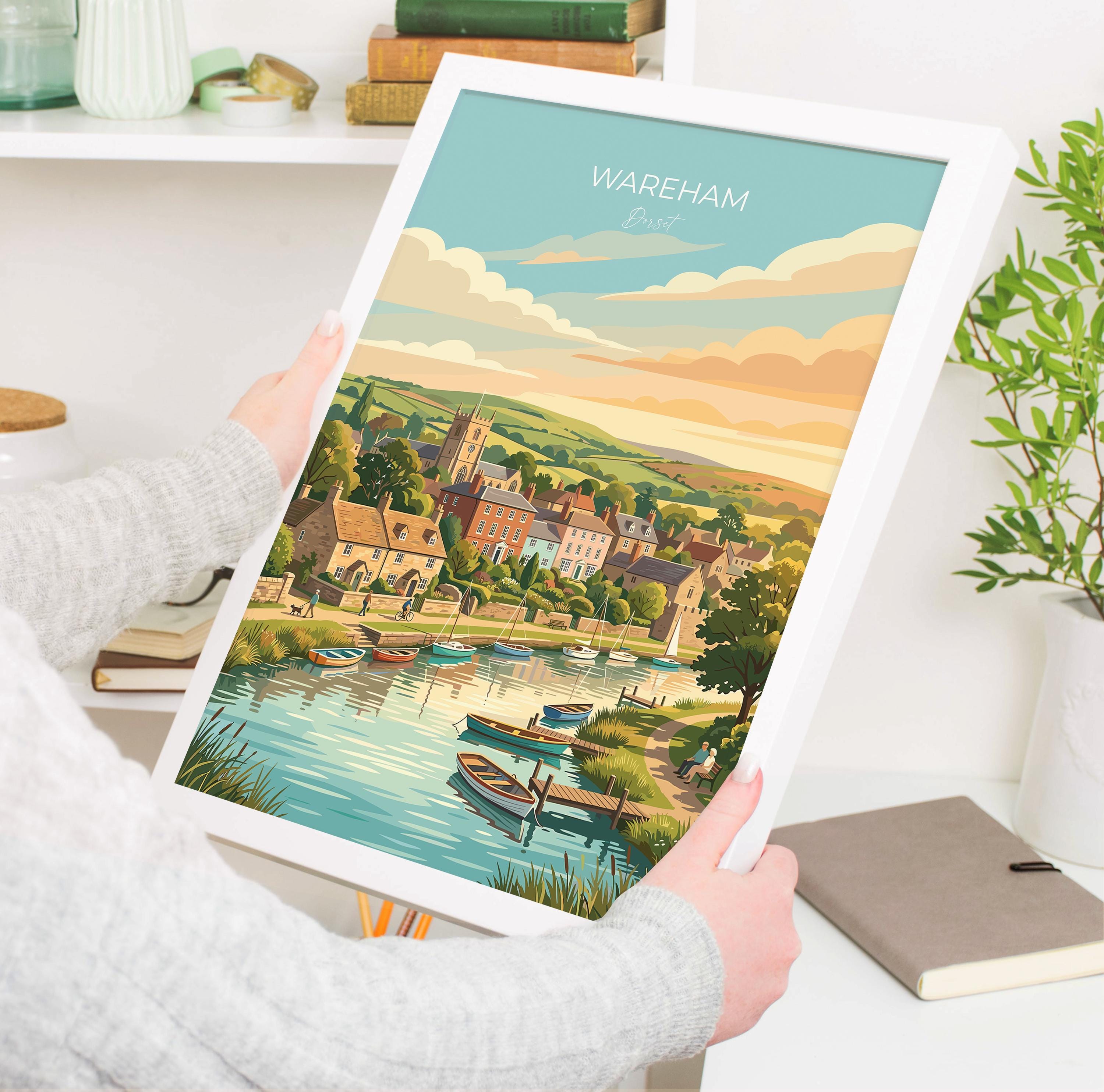 Wareham Dorset Poster, Historic Saxon Walled Town Wall Art, River Frome Travel Print, Dorset Countryside Decor, UK Gift