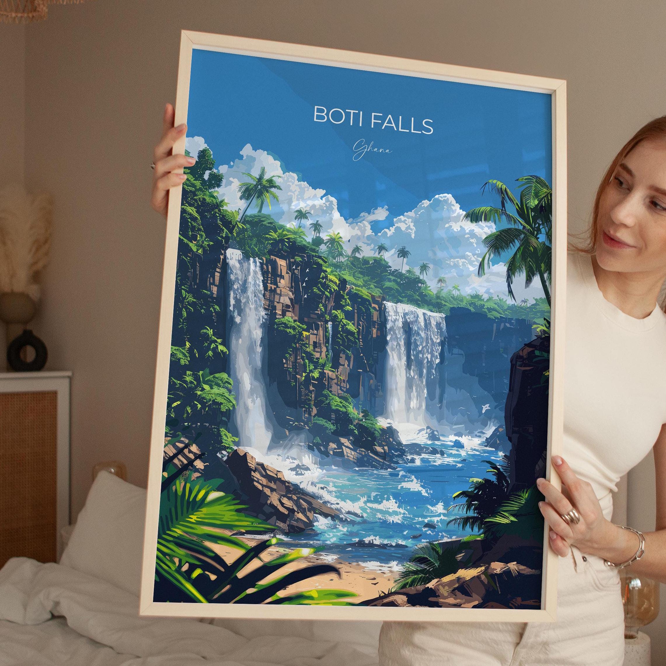 Boti Falls Travel Poster, Ghana Travel Print Collection, Travel Wall Art, Boti Falls Art Print Gift, Africa Art NQ Media Designs