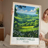 Surrey Hills Travel Poster Wall Art, Surrey Hills Travel Print, English Countryside Art Gift, Wall Art Print