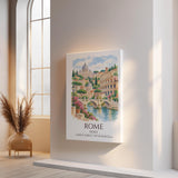 Rome Italy Watercolour Print, Colosseum Wall Art, St Peter's Basilica Poster, Tiber River Print, Italian Coordinates Print