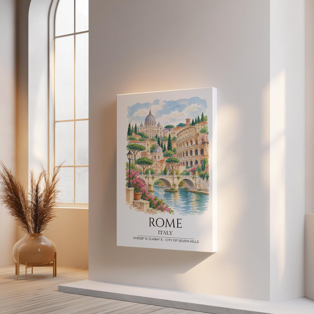 Rome Italy Watercolour Print, Colosseum Wall Art, St Peter's Basilica Poster, Tiber River Print, Italian Coordinates Print