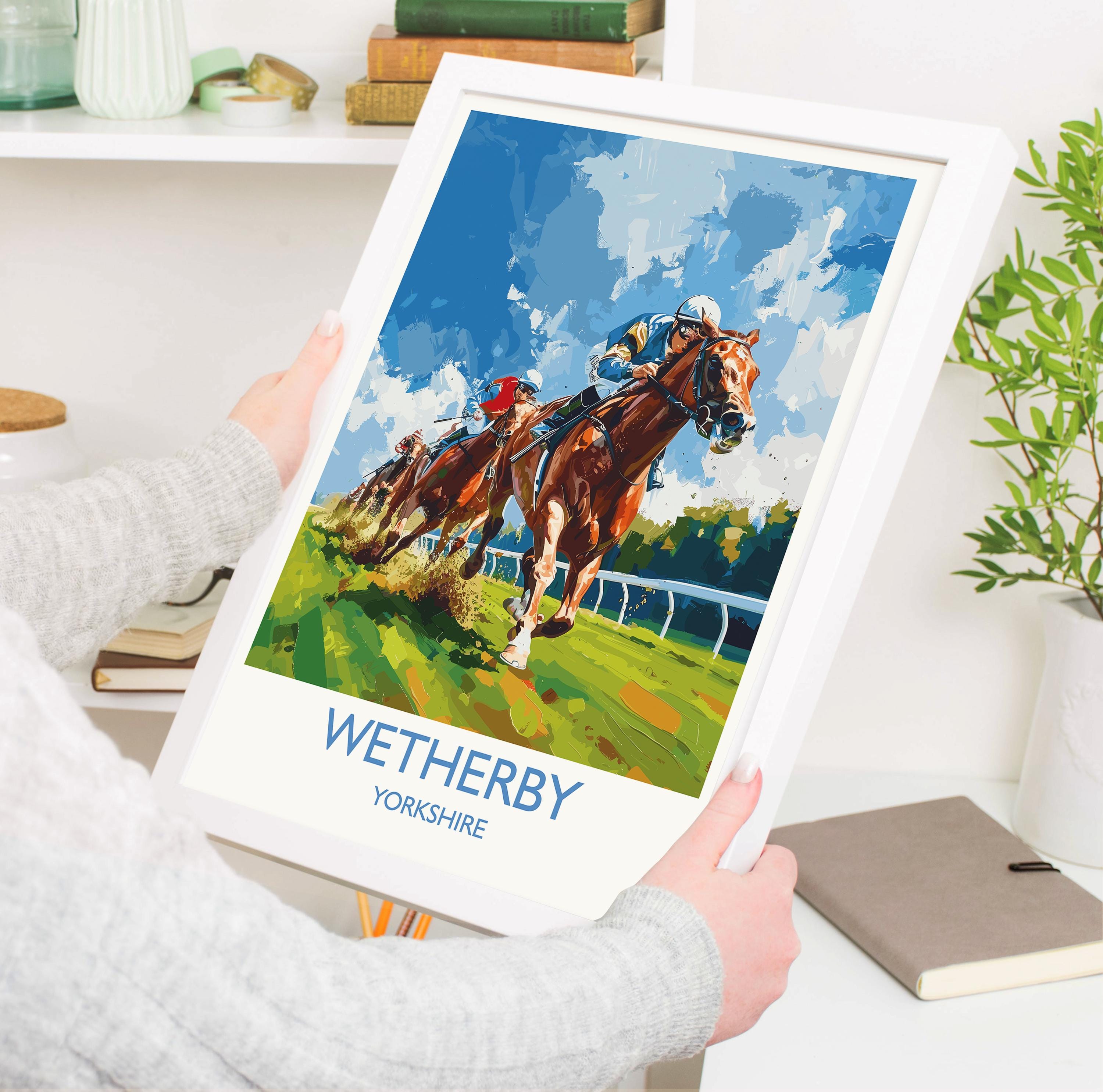 Wetherby Travel Poster Wall Art, Travel Print of Wetherby, Yorkshire, England, Wetherby Races Art Lovers Gift, England Art Gift NQ Media Designs