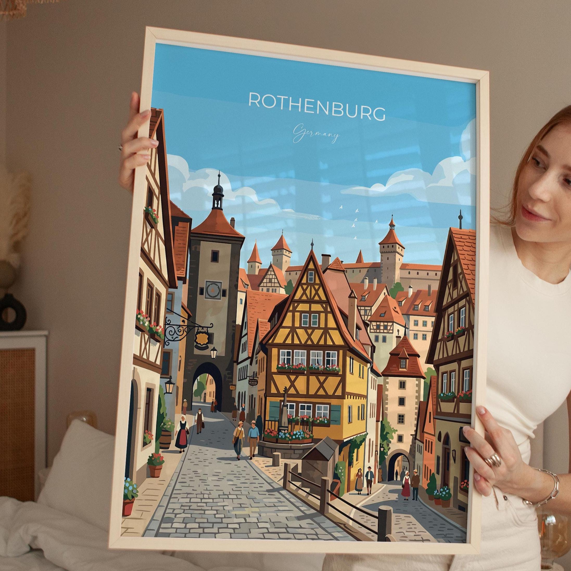 Rothenburg ob der Tauber Travel Poster, Medieval German Town Print, Bavaria Wall Art, Romantic Road Illustration, Germany Travel Decor NQ Media Designs