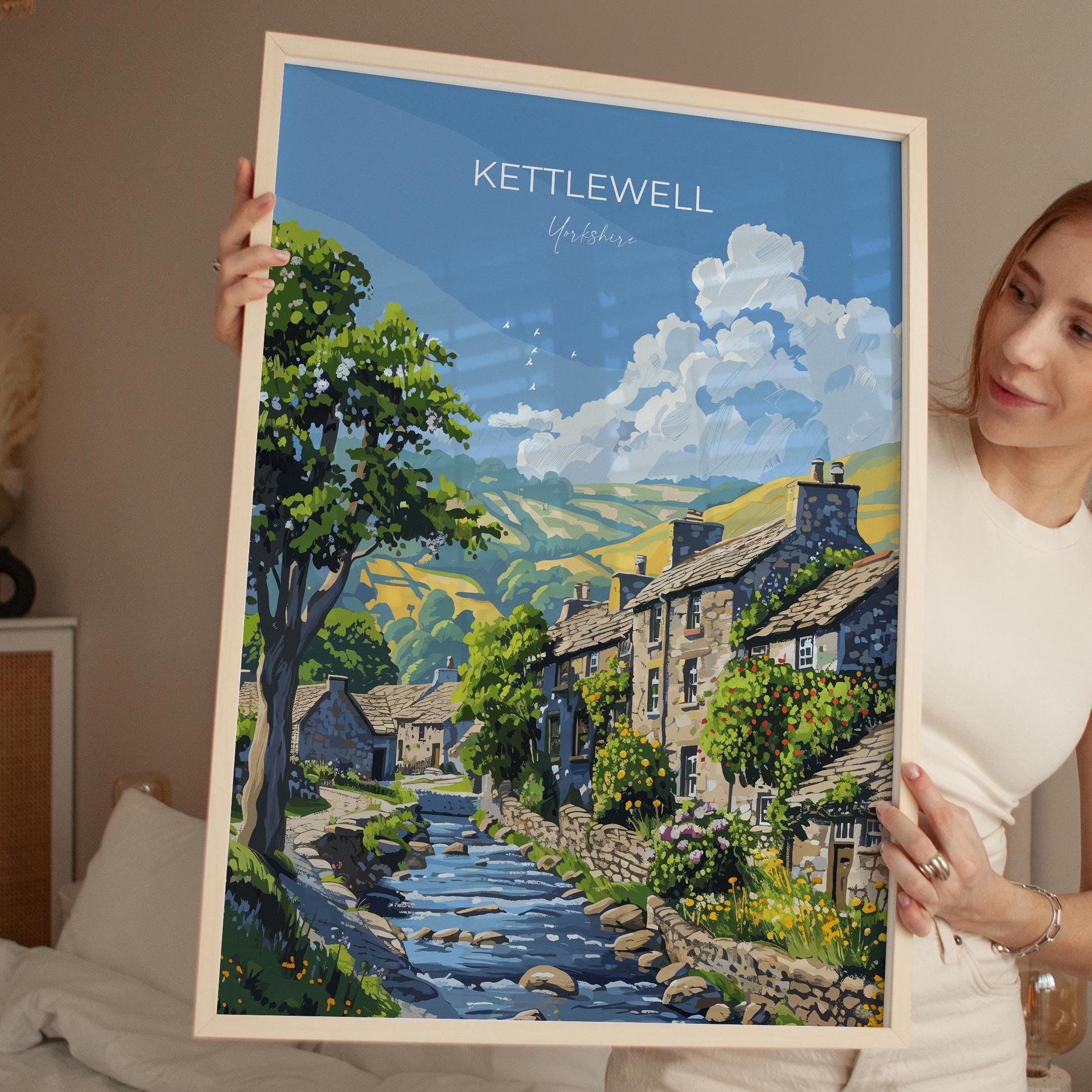 Kettlewell Travel Poster Wall Art, Travel Print of Kettlewell, Kettlewell Art Print, North Yorkshire Wall Print, Yorkshire Art Lovers Gift NQ Media Designs