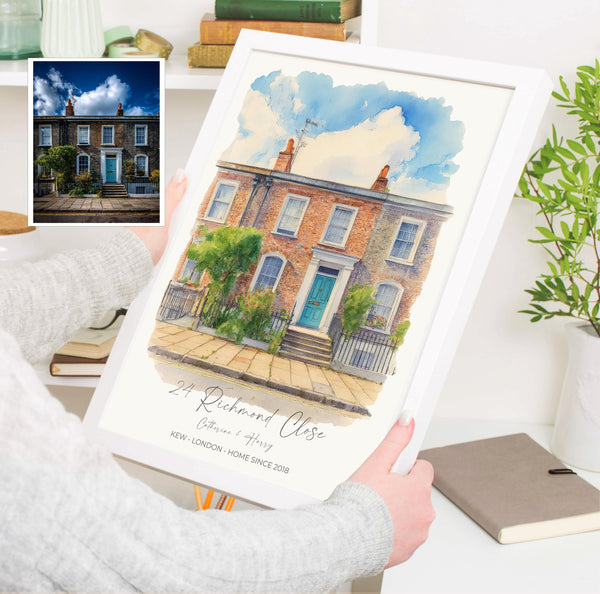 Personalised Watercolour House Portrait, Home Portrait, House Warming Gift, New Home Gift, First Home, Digital Wall Art Watercolour Decor