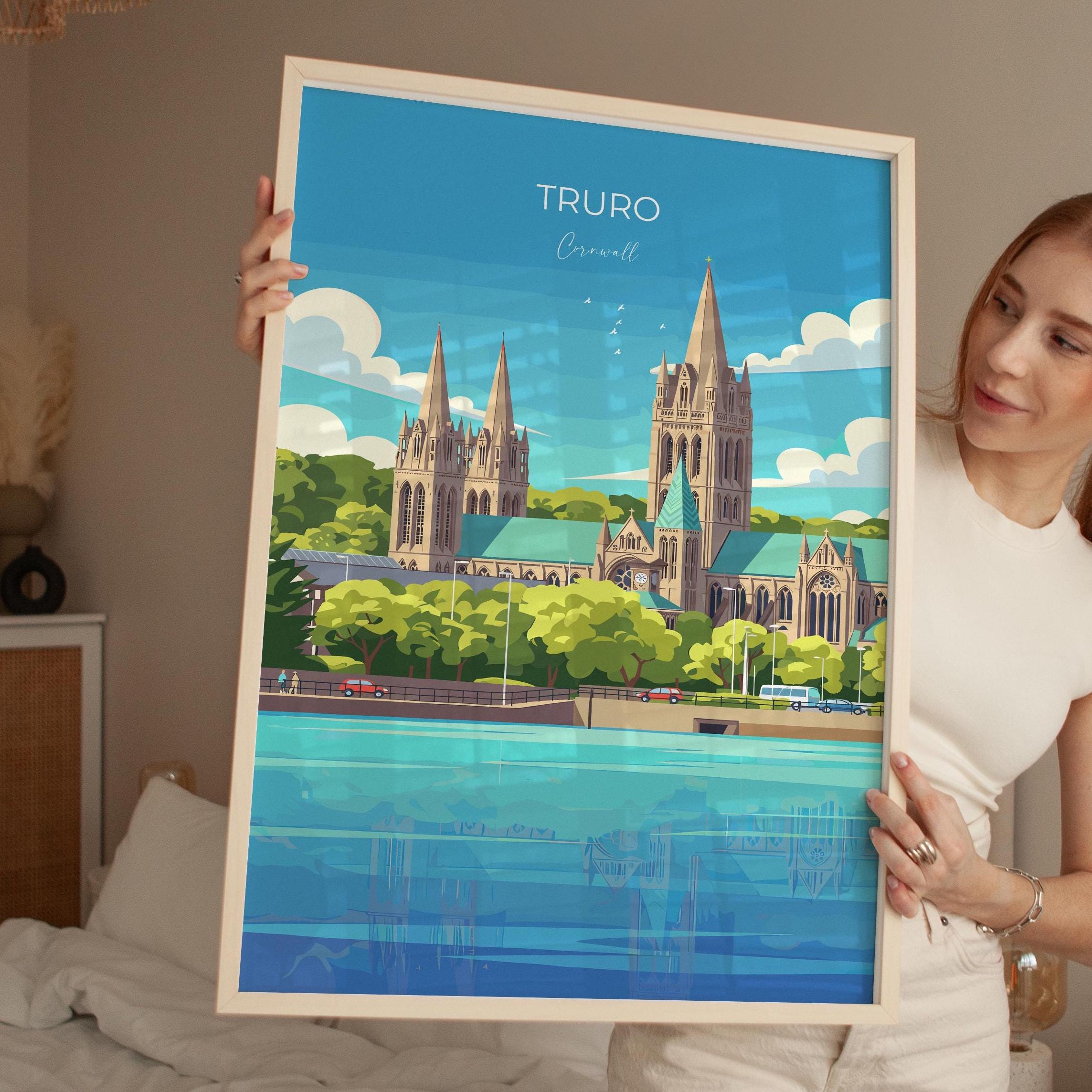Truro Travel Poster, Travel Print of Truro, England, Cornwall Art, Truro Cathedral Art Lovers Gift, Wall Art Print NQ Media Designs