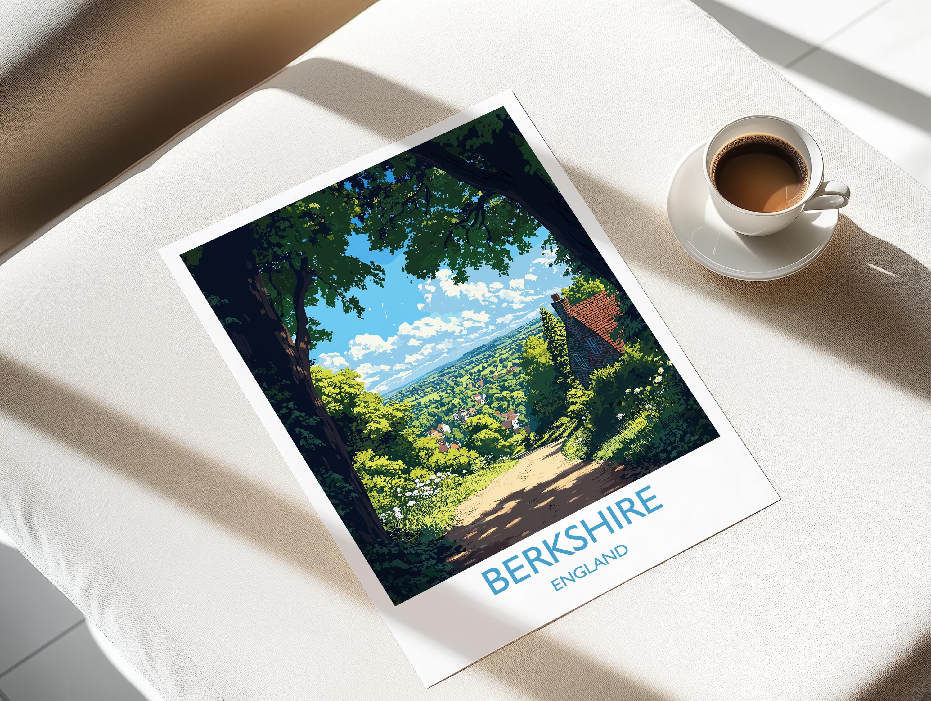 Berkshire Travel Poster Wall Art, Berkshire Travel Print, English Countryside Art Gift, Wall Art Print NQ Media Designs