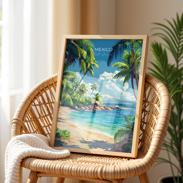 Mexico Travel Poster Wall Art, Travel Print of Mexico, Mexico Coast Art Gift, Mexico Art Lovers Gift,