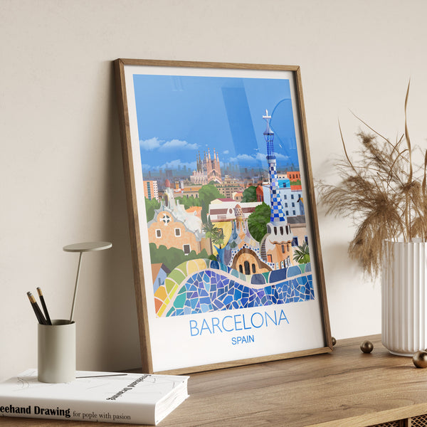 Barcelona Travel Poster Wall Art, Travel Print of Barcelona, City of Barcelona Art Lovers Gift, Spain City Art, Barcelona Cityscape