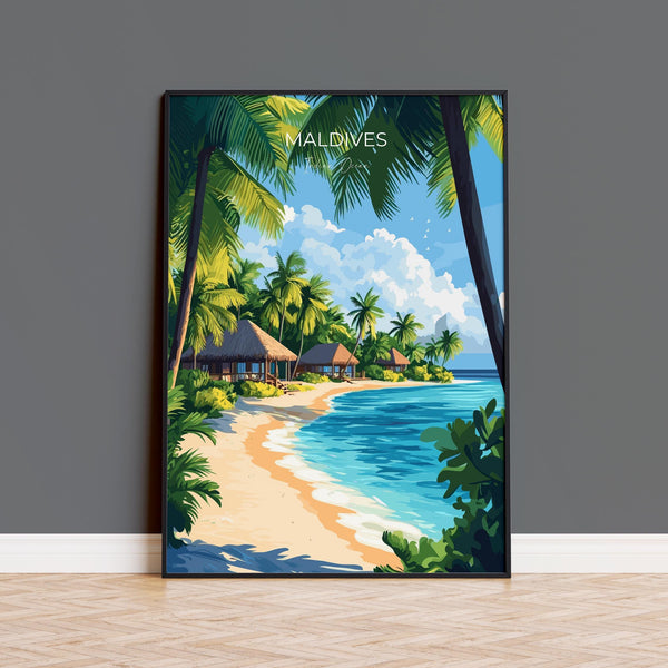Maldives Travel Poster, Travel Print of Maldives, Indian Ocean Island Art, Maldives Wall Art Gift,