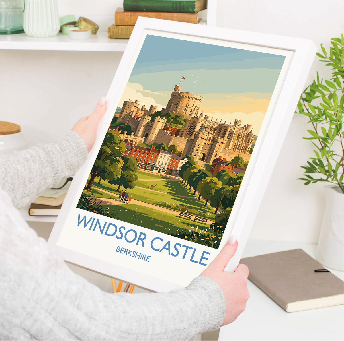 Windsor Castle Print, Berkshire Wall Art with Border, Royal Castle Poster, English Travel Print, Windsor Gift Print