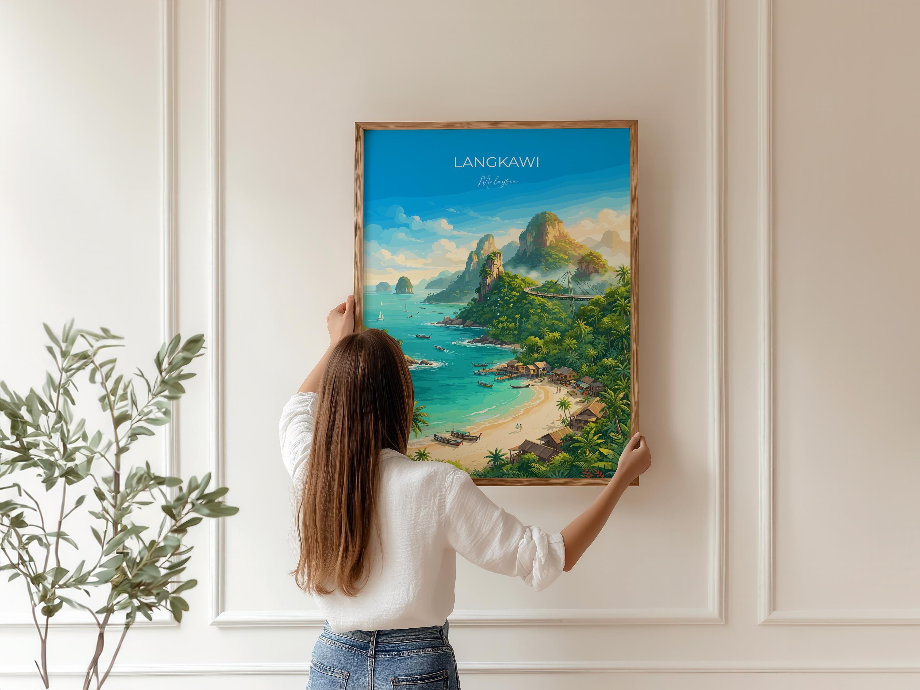 Langkawi Malaysia Travel Print, Tropical Island Wall Art, Langkawi Beach Poster, Malaysia Travel Poster, Asian Paradise Illustration