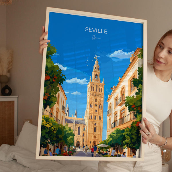 Seville Travel Poster, Travel Print of Seville, Spain Poster, Seville Wall Art Lovers Gift, Spain Art Gift