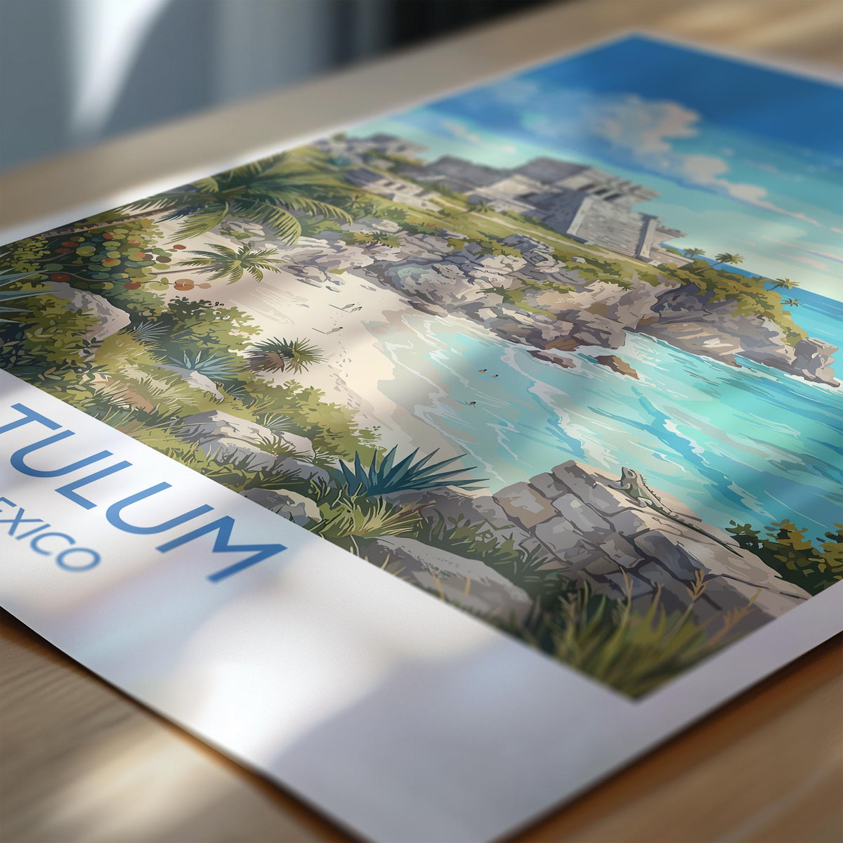 Tulum Mexico Print, Mayan Ruins Wall Art with Border, Caribbean Poster, Mexico Travel Print, Tulum Gift Print