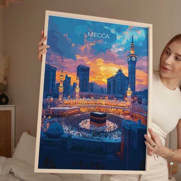 Mecca Print Wall Art, Mecca Travel Poster, Saudi Arabia Wall Art Gift, Mecca Art Lovers Gift, Travel Wall Decor