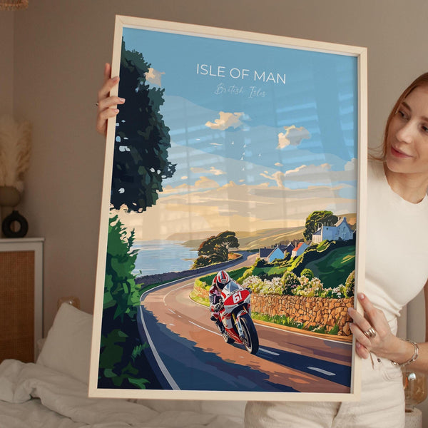 Isle of Man Print Motorbike Wall Art, Travel Poster of Isle of Man, Motorbike TT Racing Art, Isle of Man Art Gift,British Isles Wall Art