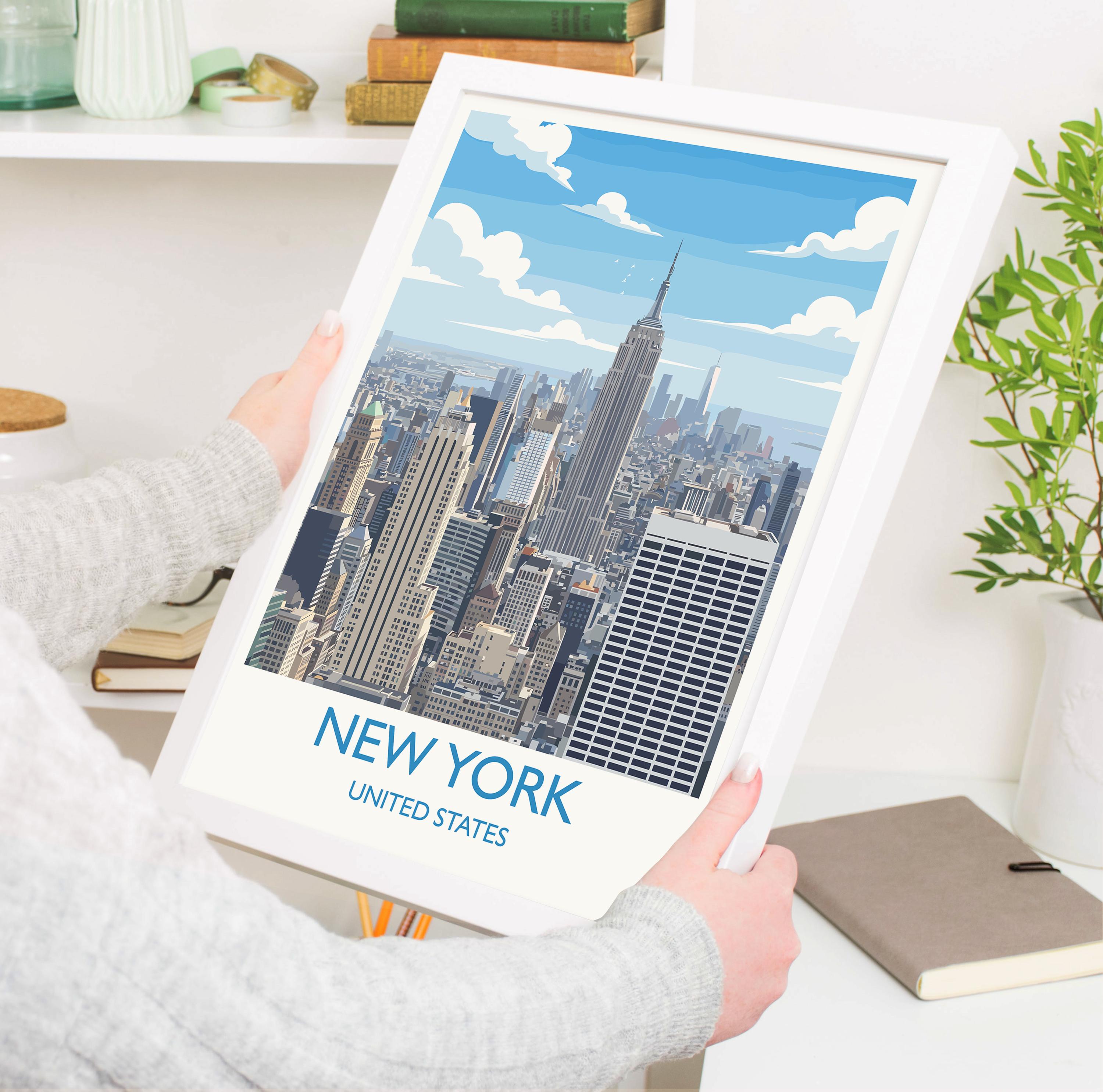 New York City Art Print, Manhattan Skyline View, Empire State, Travel Poster NQ Media Designs