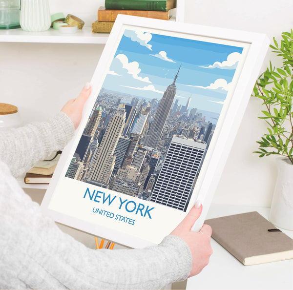 New York City Art Print, Manhattan Skyline View, Empire State, Travel Poster