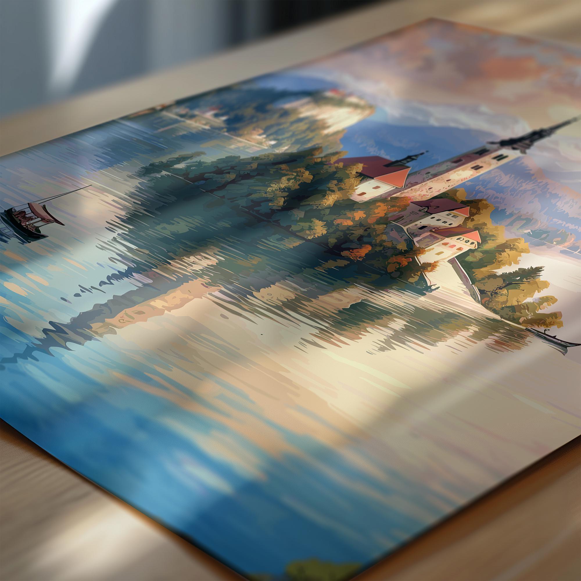 Lake Bled Travel Poster, Travel Print of Lake Bled, Slovenia, Slovenia Art, Lake Bled Gift, Wall Art Print NQ Media Designs