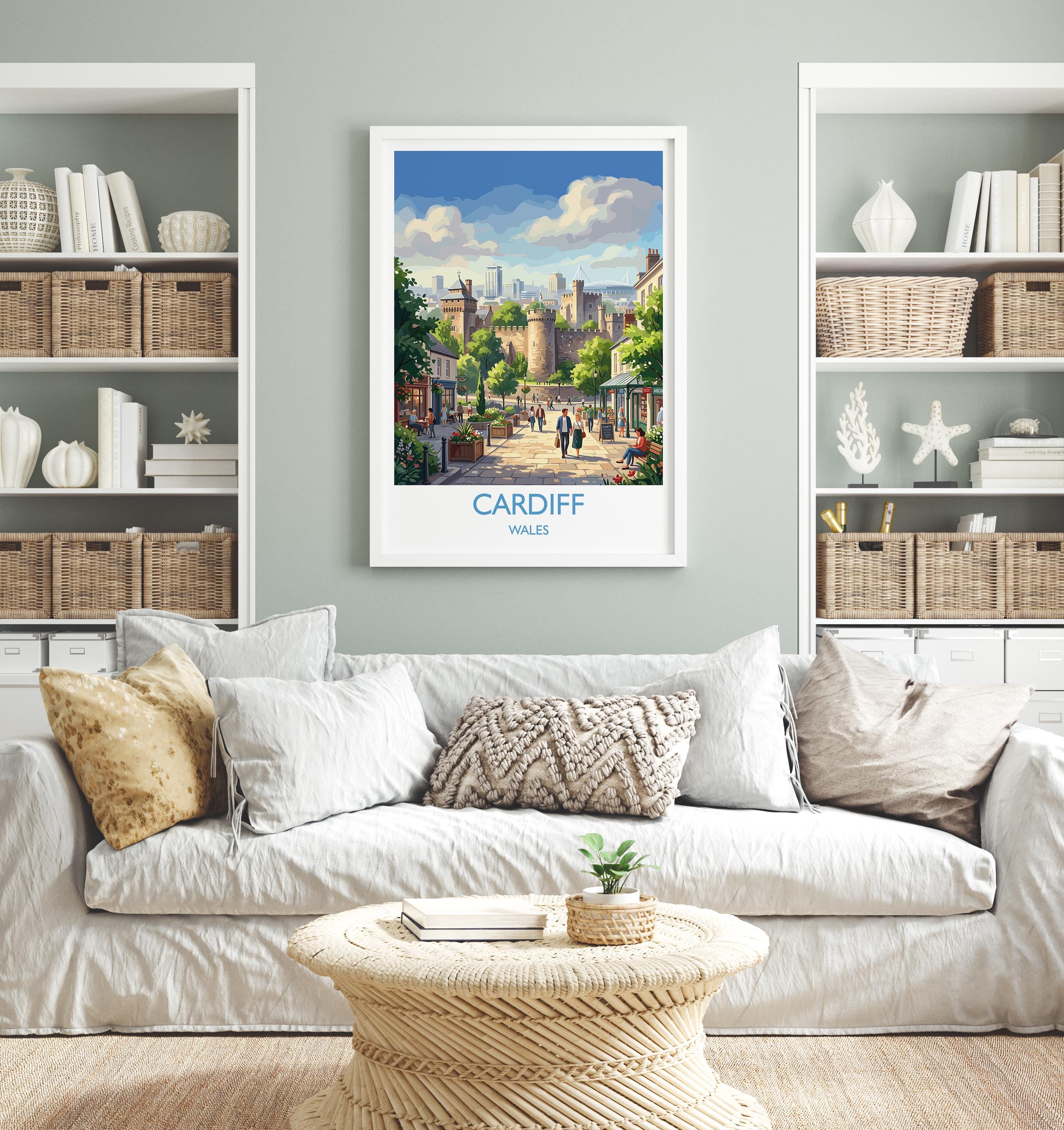 Cardiff Wales Travel Poster, Cardiff City Wall Art, Cardiff Castle Print, Welsh Capital Illustration, Vintage Style UK City, Wales Gift NQ Media Designs